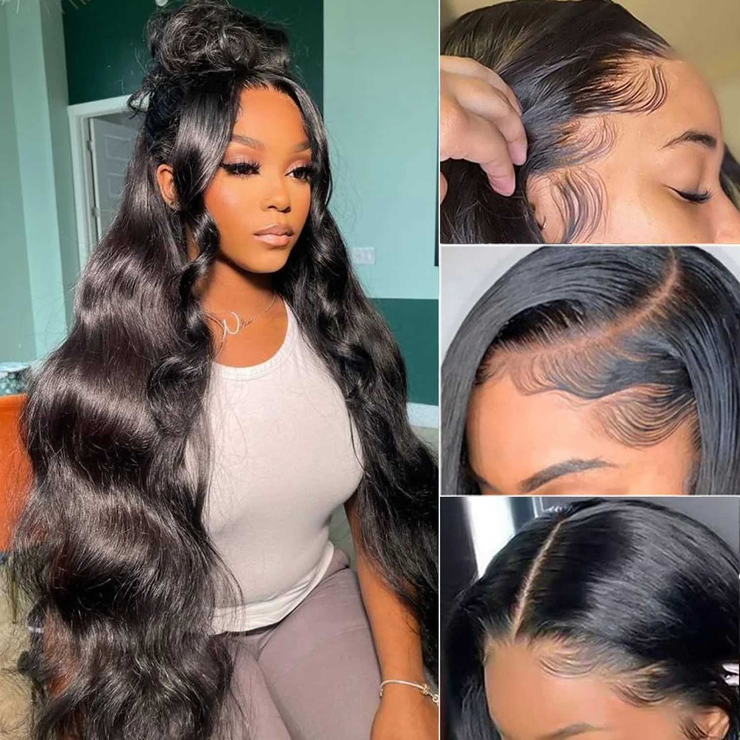 Natural Black Body Wave 13x4 HD Lace Front Wigs 180% Density 100% Human Hair