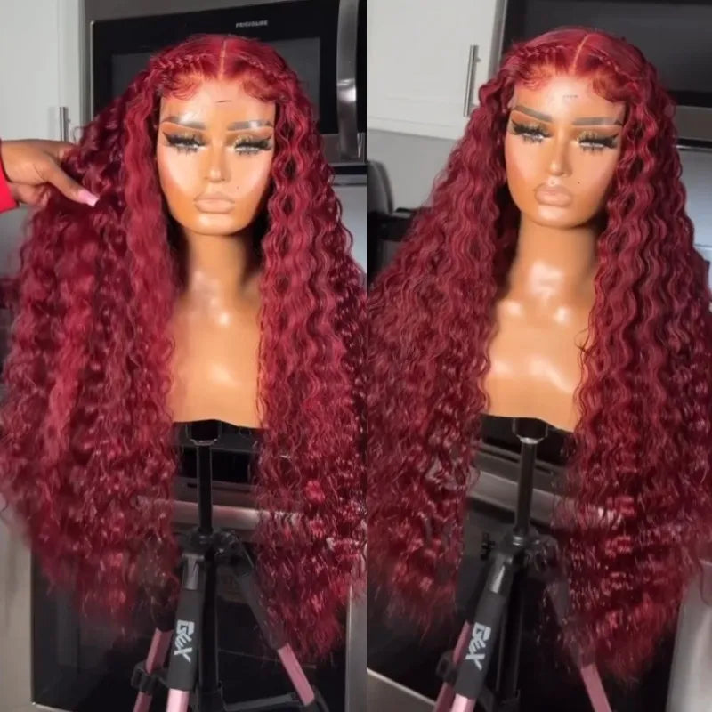 Dark 99J Burgundy Color Deep Wave 4x4/13x4/13x6 Lace Wig Pre-plucked 180% Density