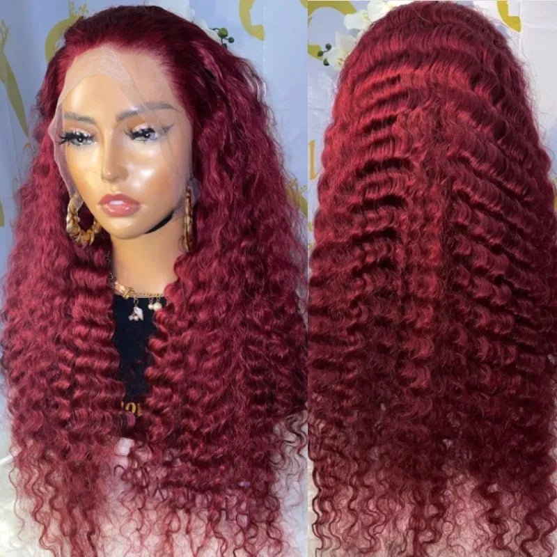 Dark 99J Burgundy Color Deep Wave 4x4/13x4/13x6 Lace Wig Pre-plucked 180% Density