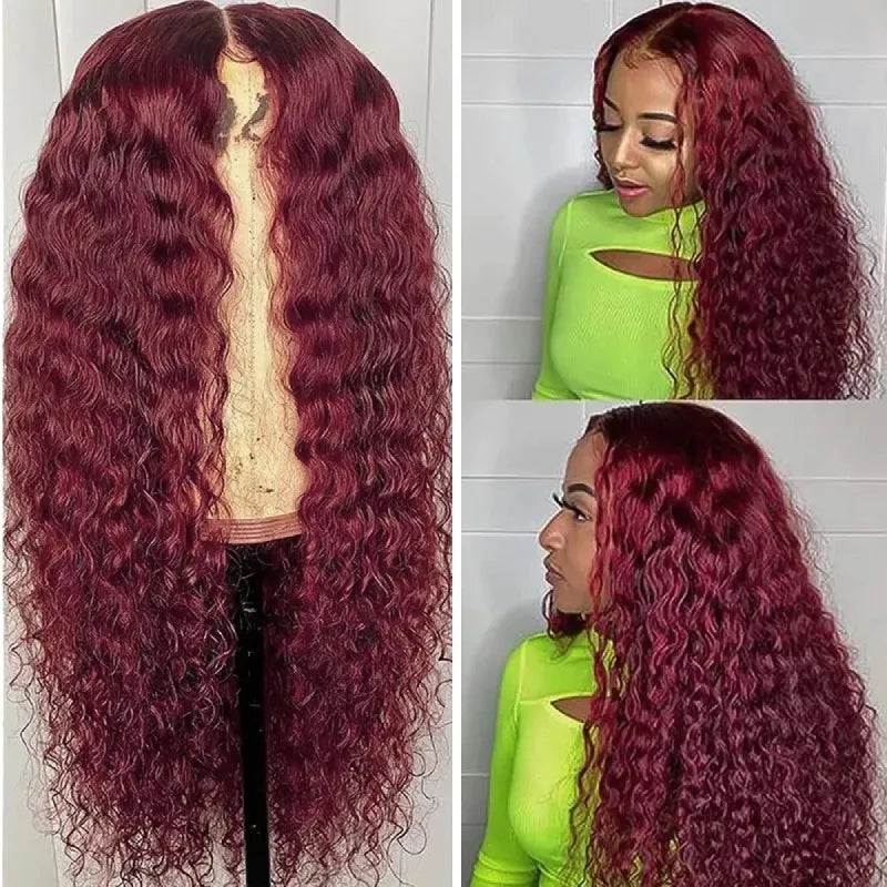 Dark 99J Burgundy Color Deep Wave 4x4/13x4/13x6 Lace Wig Pre-plucked 180% Density