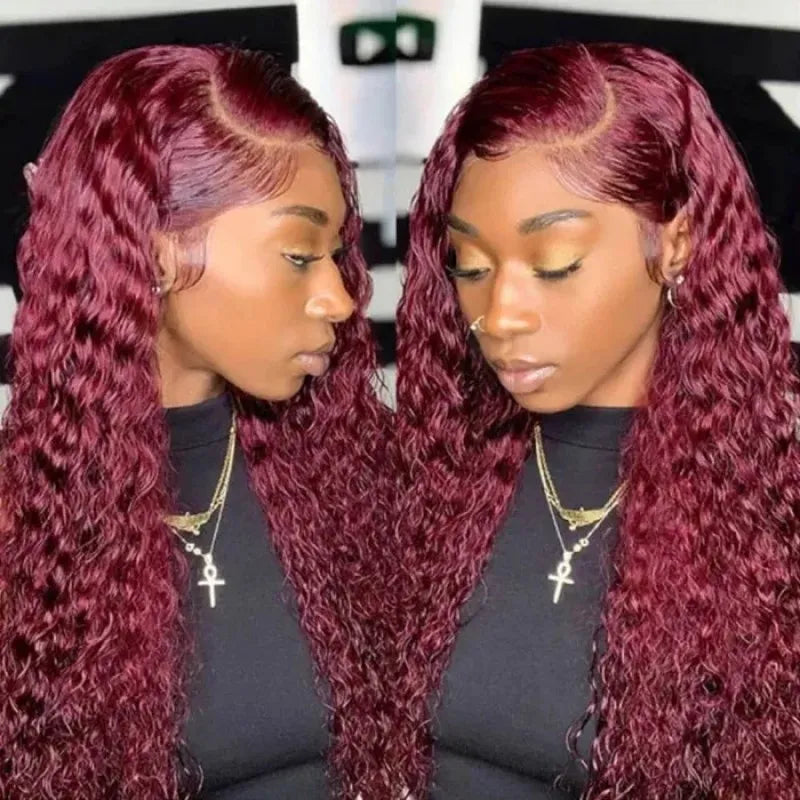 Dark 99J Burgundy Color Deep Wave 4x4/13x4/13x6 Lace Wig Pre-plucked 180% Density