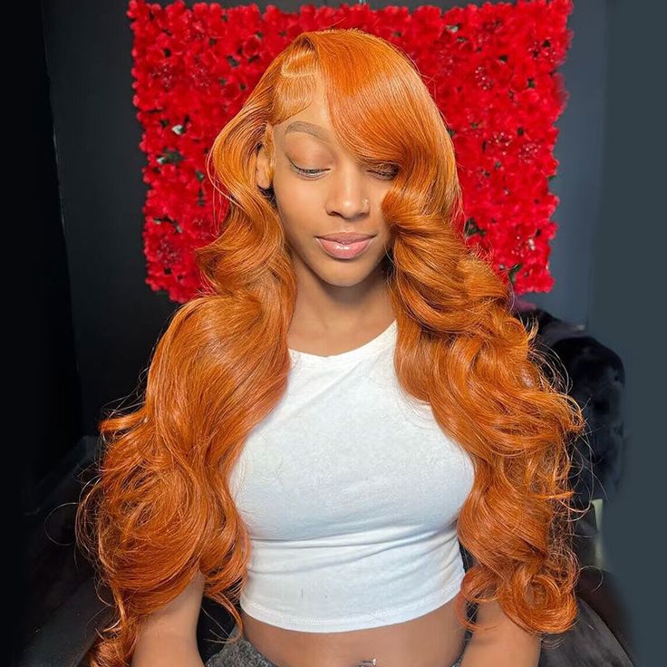 Ginger Color Body Wave Wig Transparent Lace Front Wigs 180% Density Human Hair