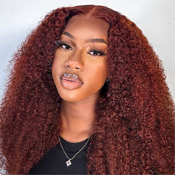 Reddish Brown Wig Wear Go Glueless Curly Wig Closure Wig with Breathable Cap Beginner Wig