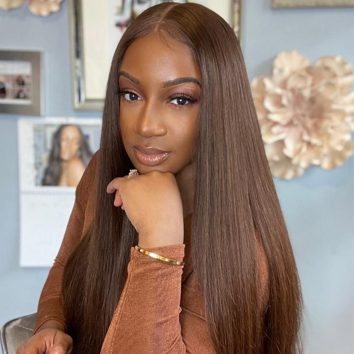 Chocolate Brown Straight Color 4x4/13x4/13x6 Transparent Lace Front Wigs Fre-Cut Human Hair