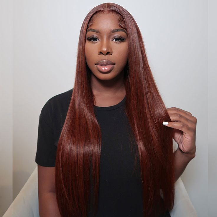 Wear & Go Reddish Brown Straight Wig Transparent Lace Front Wigs 100% Human Hair