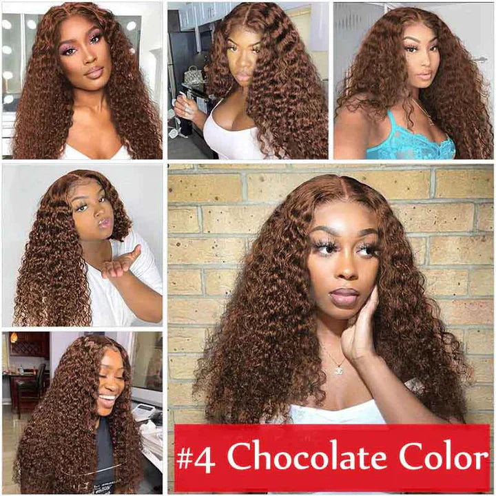 Chocolate Brown Color Curly Wig 13x4 Transparent Lace Front Wig With Micro Knot Pre Bleached Knots