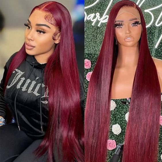 Burgundy Color Straight Wig 360 HD Transparent Lace Wigs 100% Human Hair For Black Women