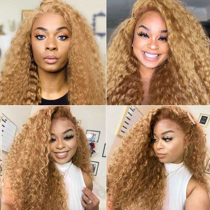 Pre-Cut Lace Wear Go Glueless Wig Honey Blonde Pure Color Curly Breathable