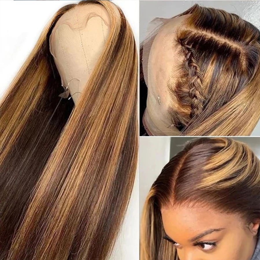Highlights Color 360 Transparent Lace Wig Straight Human Hair Wig For Black Woman