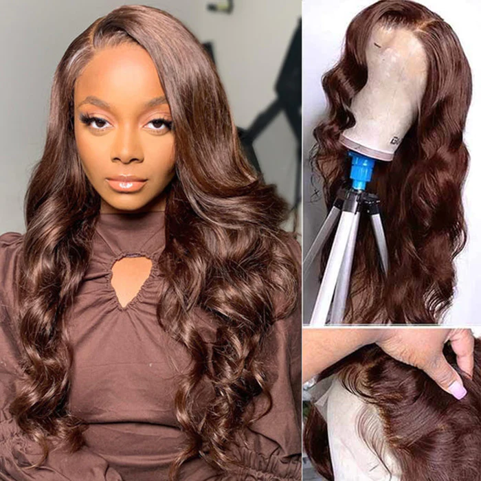 Chestnut Dark Brown Wig Body Wave Wig 4x4/13x4/13x6 Lace 180% Density Human Hair Wig