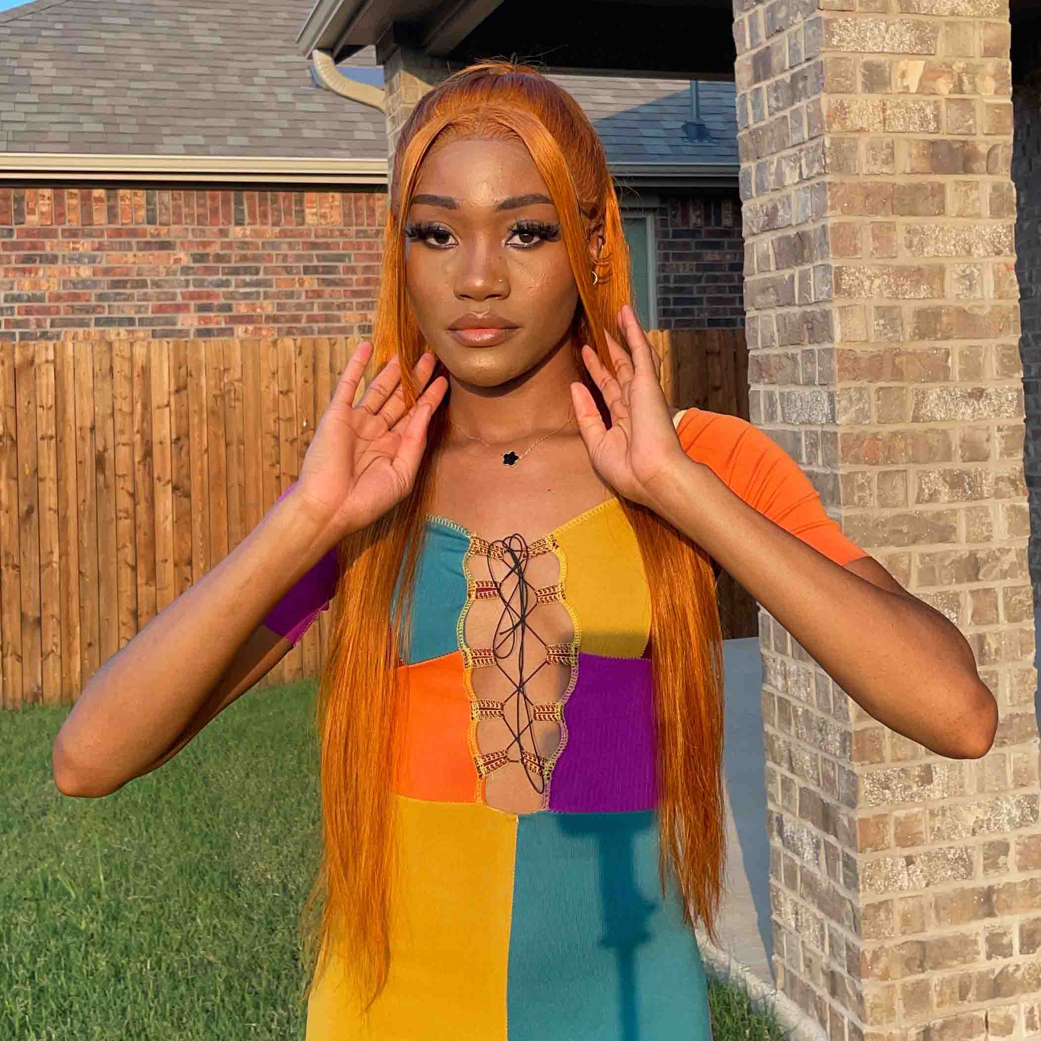 Ginger Orange Color Straight Wig 13x4 Transparent Transparent Lace Front Wigs 180% Density