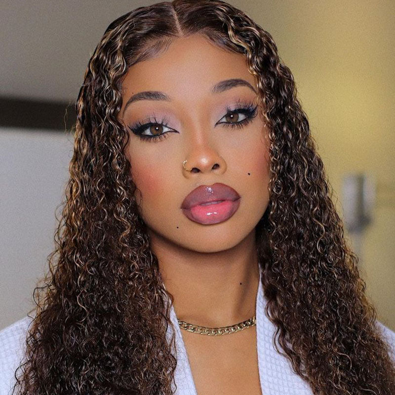 #1B/30 Highlight Color Wigs Curly Transparent Lace Front 13x4 Lace 180% Density Human Hair Wig