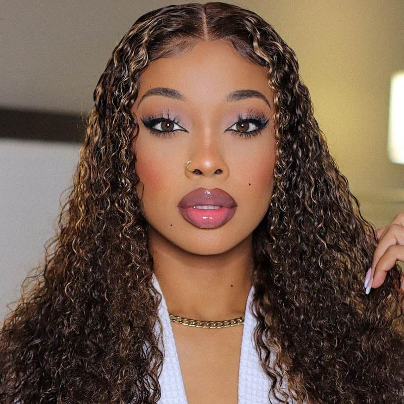#1B/30 Highlight Color Wigs Curly Transparent Lace Front 13x4 Lace 180% Density Human Hair Wig