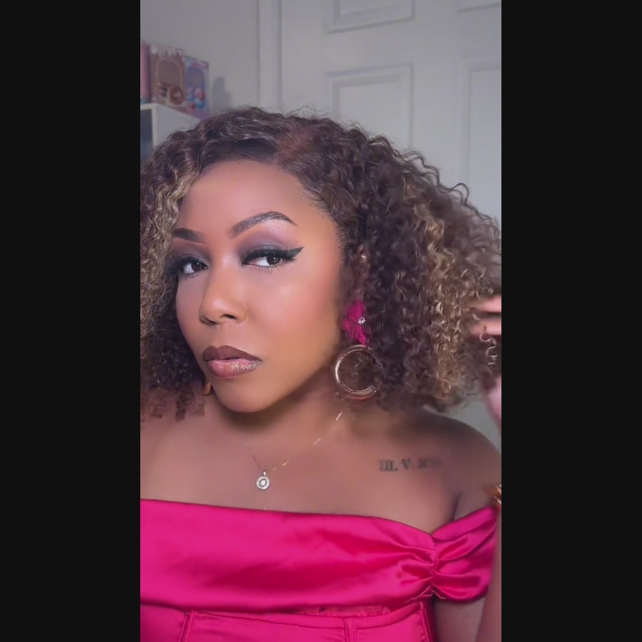 FABA Brown Highlight Afro Kinky Curly Wig - Pre-Cut Lace Glueless Closure Adjustable Mid/Side Part 200% Density with Natural Hairline