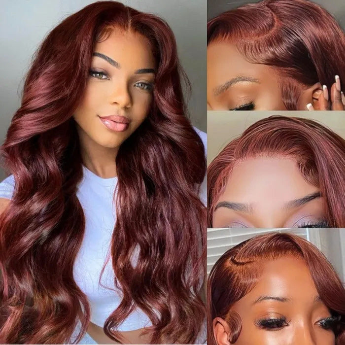 #33 Reddish Brown Wig Body Wave Wig HD Lace Front Wigs 180% Density Human Hair Wigs