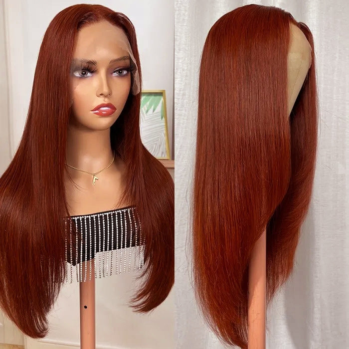 #33 Reddish Brown Straight 4×4/13×4/13×6 180% Density HD Lace Human Hair Wigs