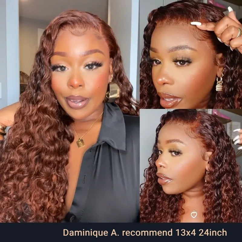 Reddish Brown Curly Wig Transparent Lace Front Wigs 4*4/13*4/13*6 Lace Human Hair Wig