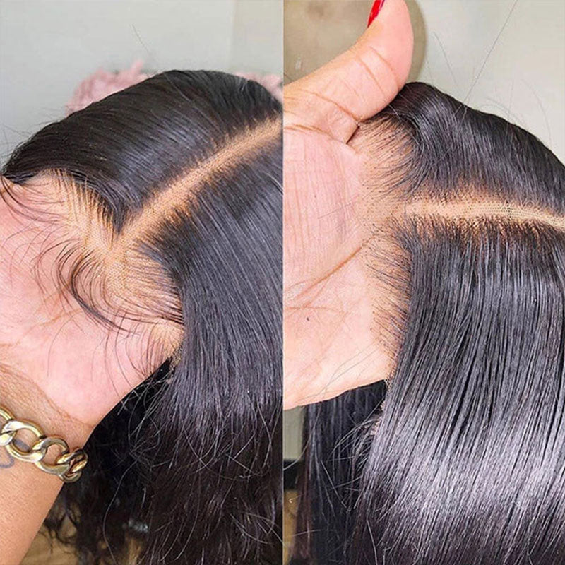 Pre-Cut Glueless Wig Natual Black Straight Human Hair Beginner Wear & Go Wigs