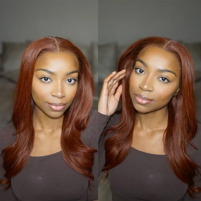Reddish Brown Wig 150% Density 360 Lace Straight Closure Lace Wig Wig 100% Human Hair Wig