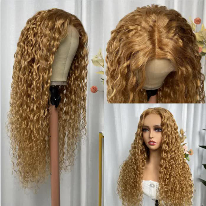 Pre-plucked Curly Hair 4x4/13x4/13x6 Lace Frontal Wigs 180% Density With Honey Blond Hair