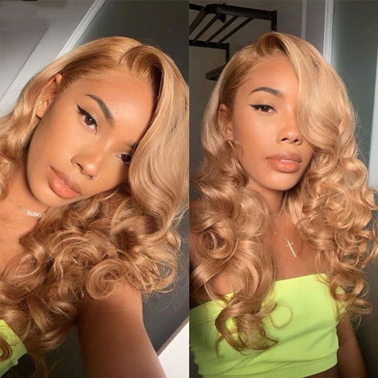 #27 Honey Blonde Colored Wig Body Wave Closure Human Hair Wigs