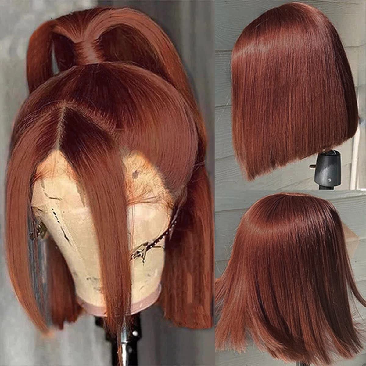 Reddish Brown Straight Bob Wig Human Hair Wig4*4/13*4/13*6 Lace Front Wig