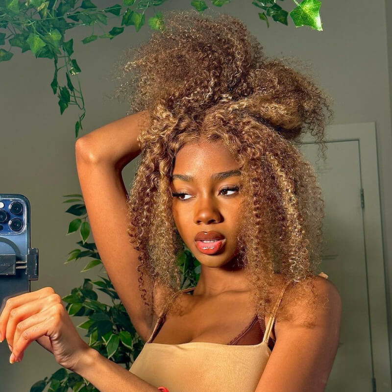 New Honey Blonde Highlight Color Curly 4x4 Frontal Transparent Lace Wig