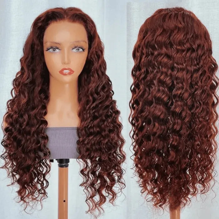 Reddish Brown Wig Deep Wave Wig 180% Density Closure Lace Wig