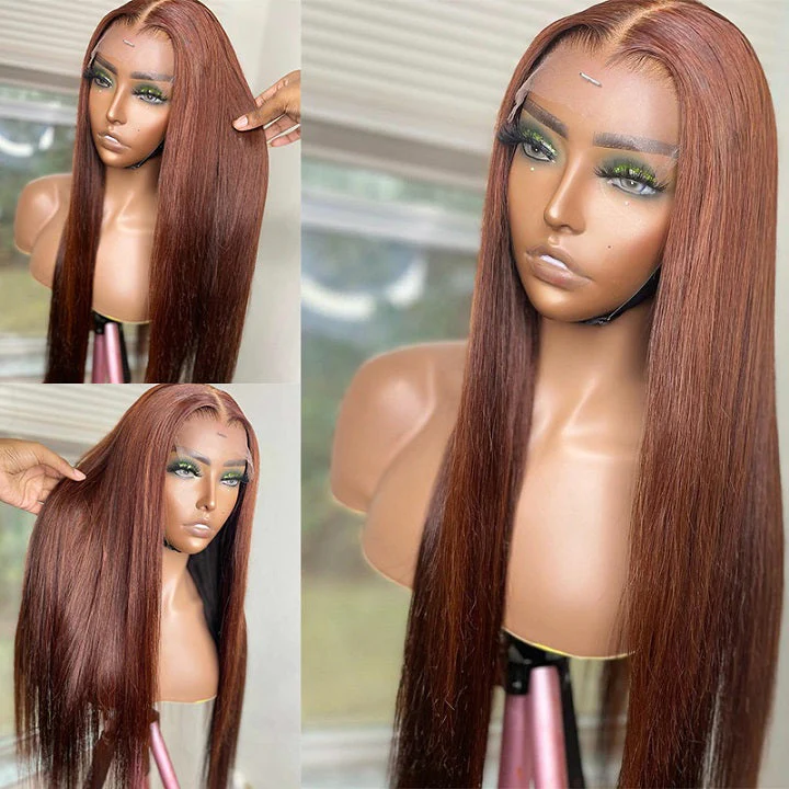 Chestnut Brown Color Wig 13x6 HD Lace Front Wig  Pre-plucked Straight #4 Color Human Hair Wig
