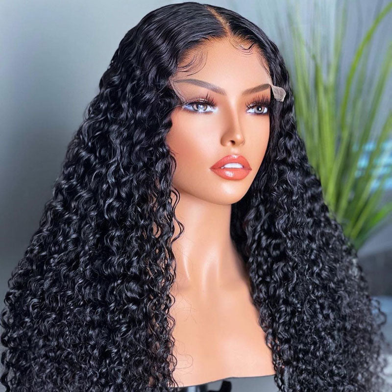 Natural Black Curly Wig 4x4/13x4/13x6 Transparent Lace Front Wigs Water Wave Human Hair