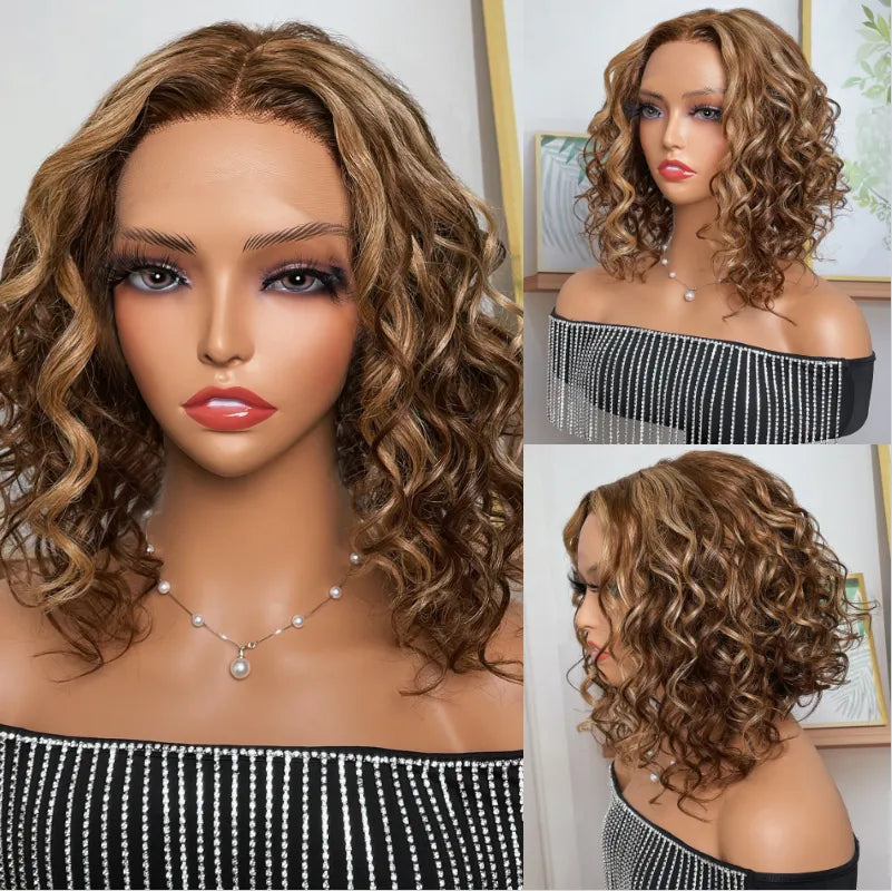 Piano Highlight Color Bob Wig Curly Wig 4*4/13*4/13*6 Lace Human Hair Wig