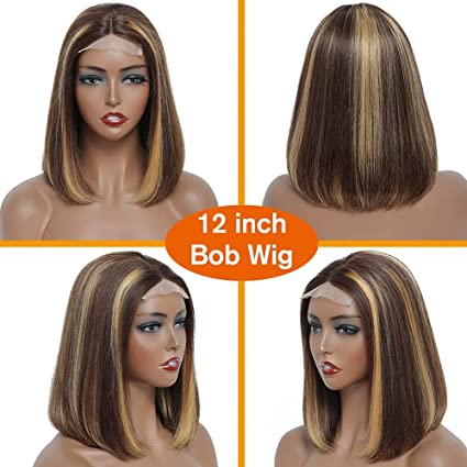 Honey Blonde Wig Glueless Wig Piano Highlight Color Bob Straight 180% Density Wear and GO