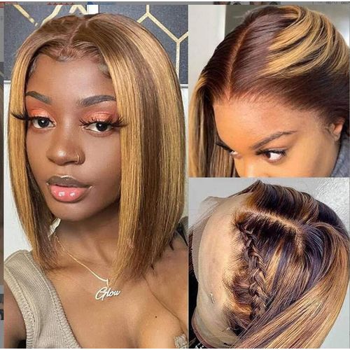 Honey Blonde Wig Glueless Wig Piano Highlight Color Bob Straight 180% Density Wear and GO