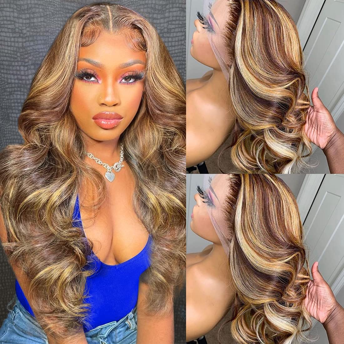 #5/27 Highlight Honey Blonde Wig Highlight Color Body Wave 4x4/13x4/13x6 Lace Wig