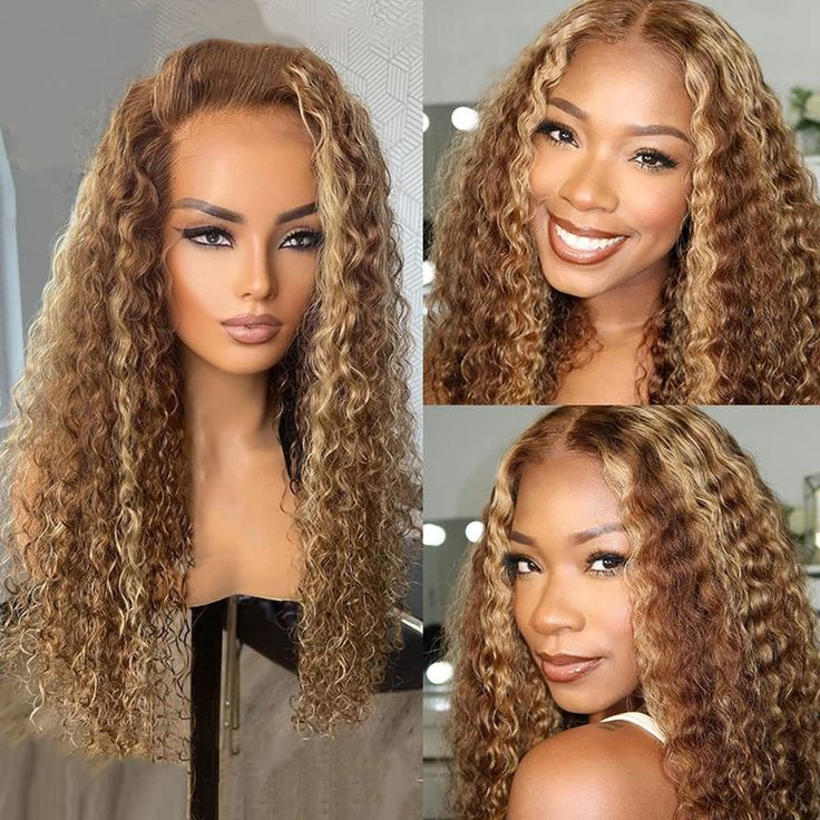 New Honey Blonde Highlight Color Curly 4x4 Frontal Transparent Lace Wig