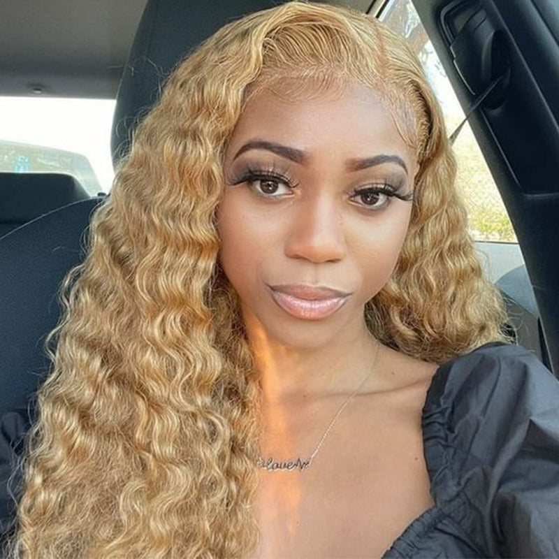 Honey Blonde Color 180% Density Wig Deep Wave Hair 4x4/13x4/13x6 Lace Front Human Hair Wigs With Baby Hair